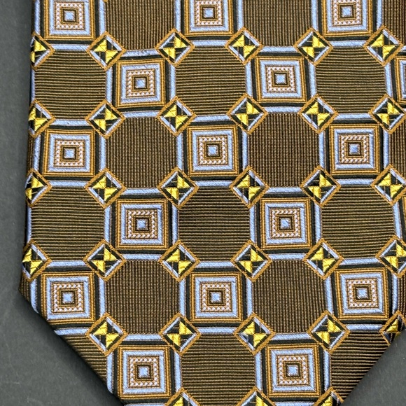Robert Talbott Best Of Class Silk Tie Brown Blue Made In The USA 4” Geometric - Picture 3 of 9